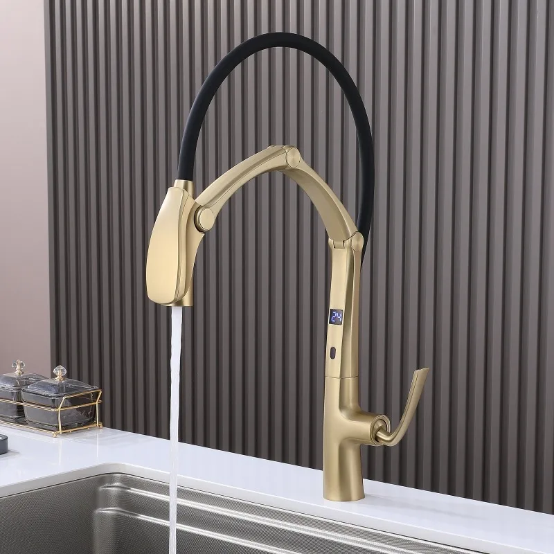 Digital Display Touchless Kitchen Faucet with Magnetic Silicone Nozzle 360 Rotation Hot Cold Water Sink Tap