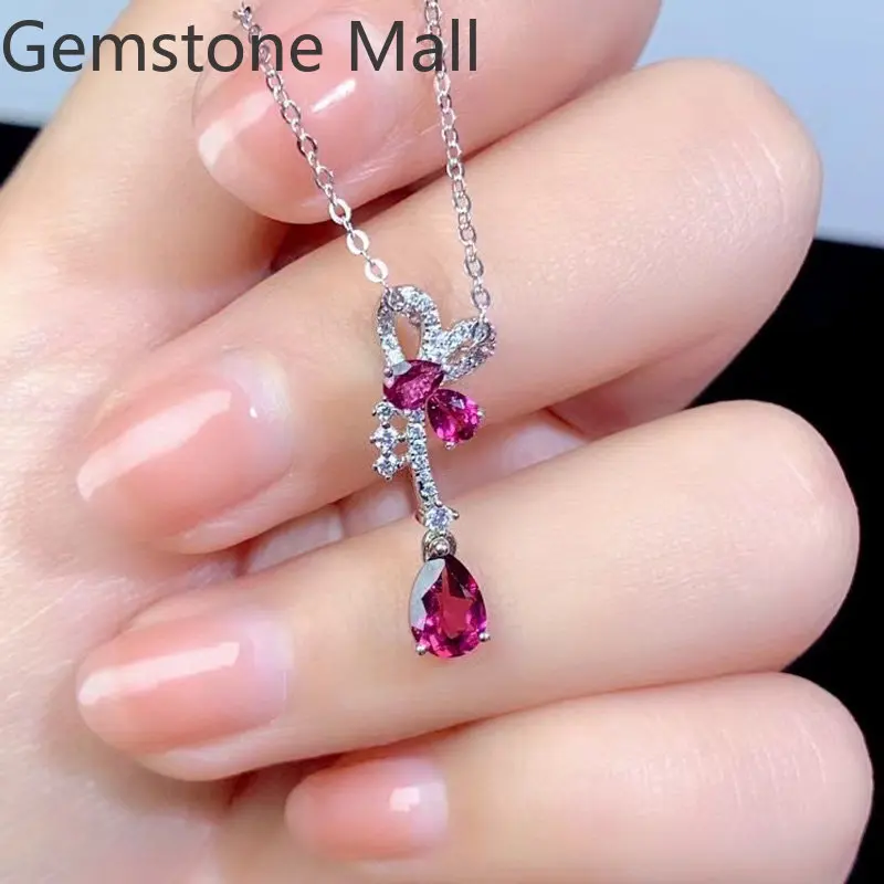 Elegant 925 Silver Garnet Necklace Pendant 3 Pieces Total 0.8ct Natural Garnet Pendant with 3 Layers 18K Gold Plating