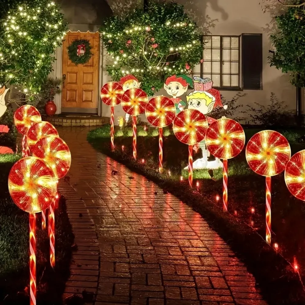 5PCS Solar Lollipop Stake Lights 8 Lighting Modes Waterproof LED Candy Pathway Lights for Garden Lawn Yard Christmas Decoration