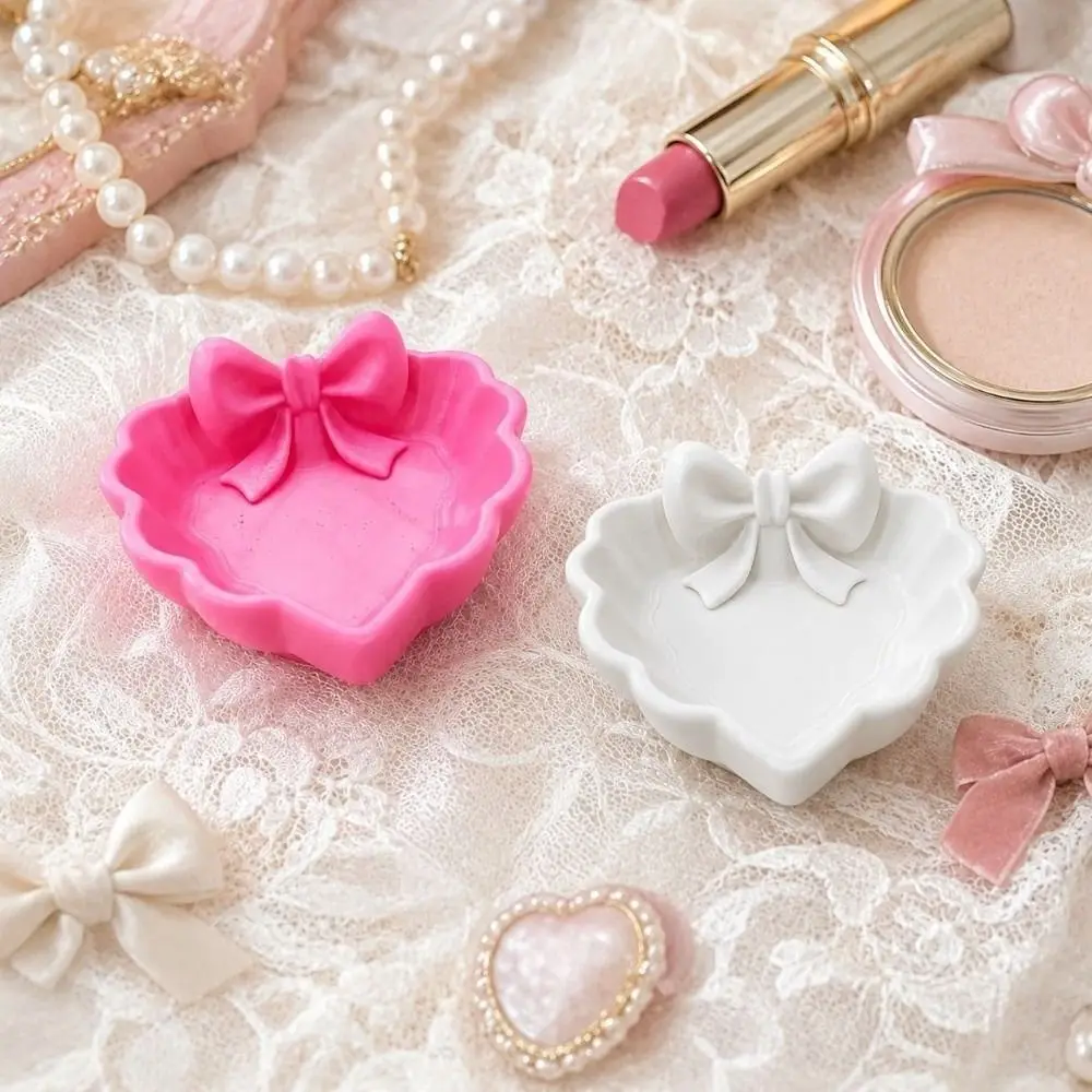 3D Printed 3D Printed Bow Storage Box Love Heart Shell Shape Bowknot Bow Jewelry Tray Large Capacity Desktop Organizer