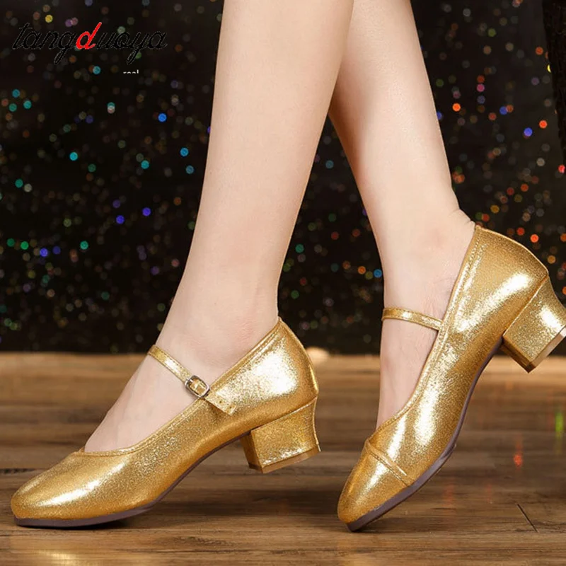 Latin Dance Shoes Woman Ballroom Dancing Shoes Women Shiny Jazz Tango Salsa Low Heels Women Dance Close Toe Shoes