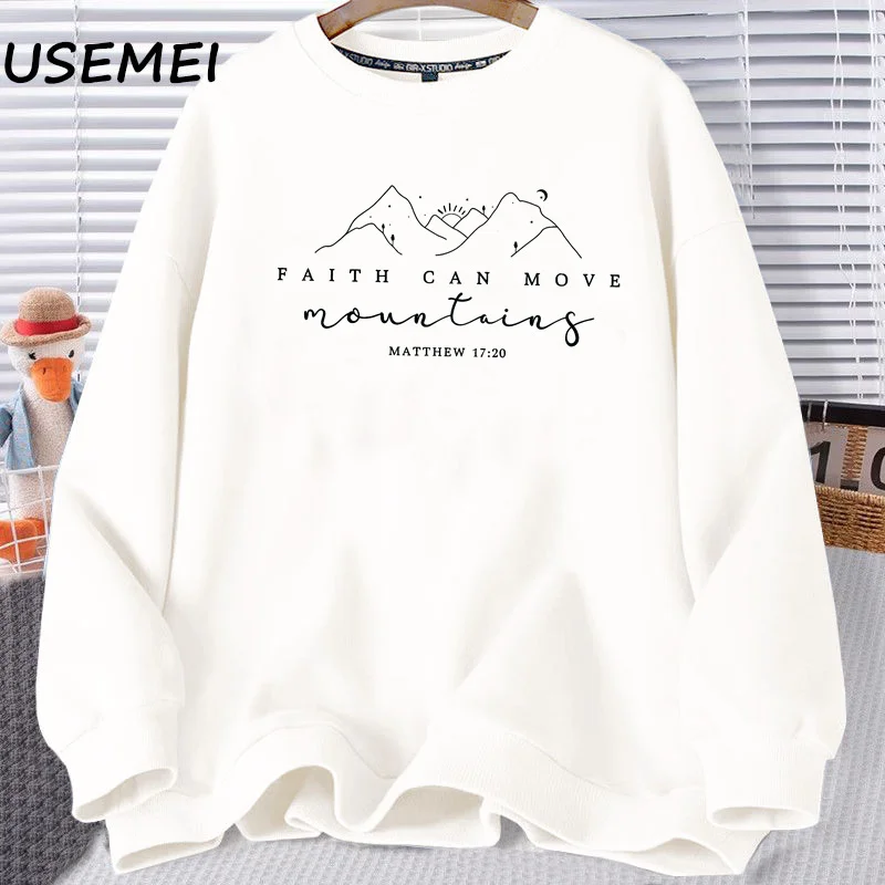 Sudadera con fe puede mover montañas, ropa de fe cristiana Harajuku, Sudadera con capucha de Jesús, jersey de cuello redondo con versículo bíblico, ropa