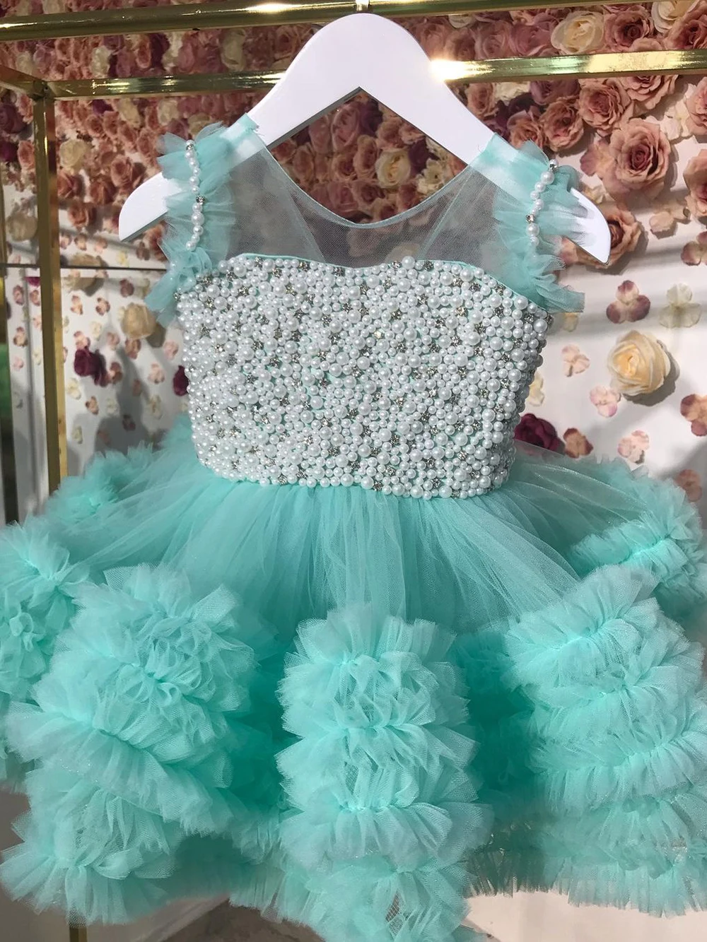 Vestidos bonitos para niña, falda escalonada con cuello transparente, vestidos de princesa para desfile, vestido de primer cumpleaños