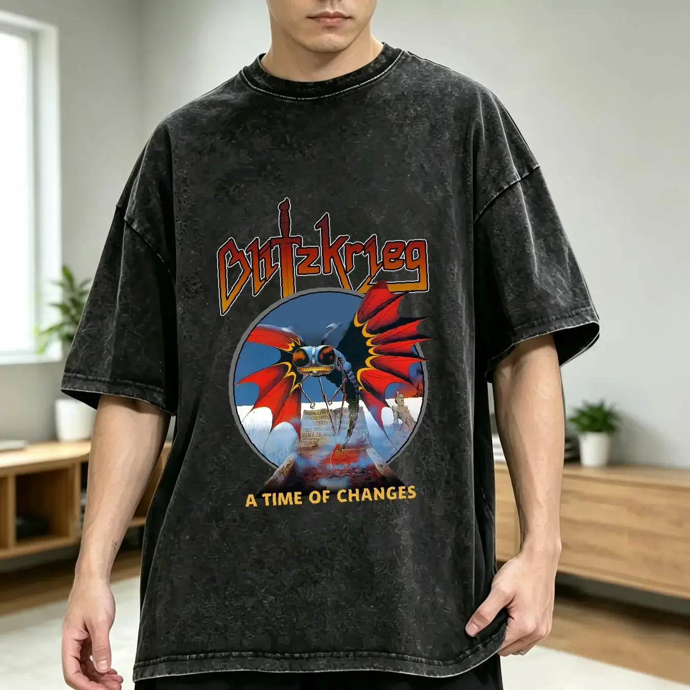 washed T Shirt Blitzkrieg A Time of Changes  Cotton Black S to 5XL PM1312 vintage Washed fashion graphic homme Breathable