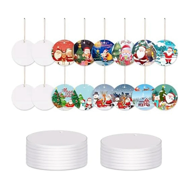 Sublimation Ceramic Ornaments Kit For Heat Press Printing White Round Ceramic Ornaments Personalized Christmas Tree Ornament Set