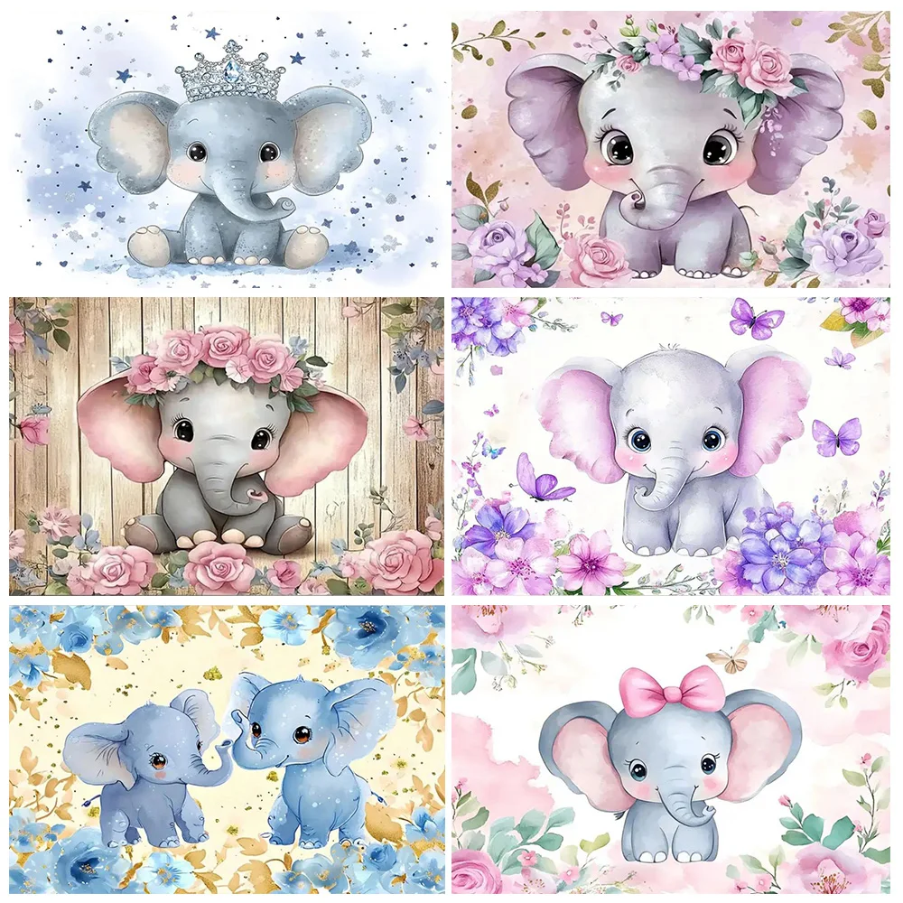 

Elephant Background Banner Cartoon Animal Backdrop Gender Reveal Party Decoration Newborn Baby Shower Supplies Photography Props