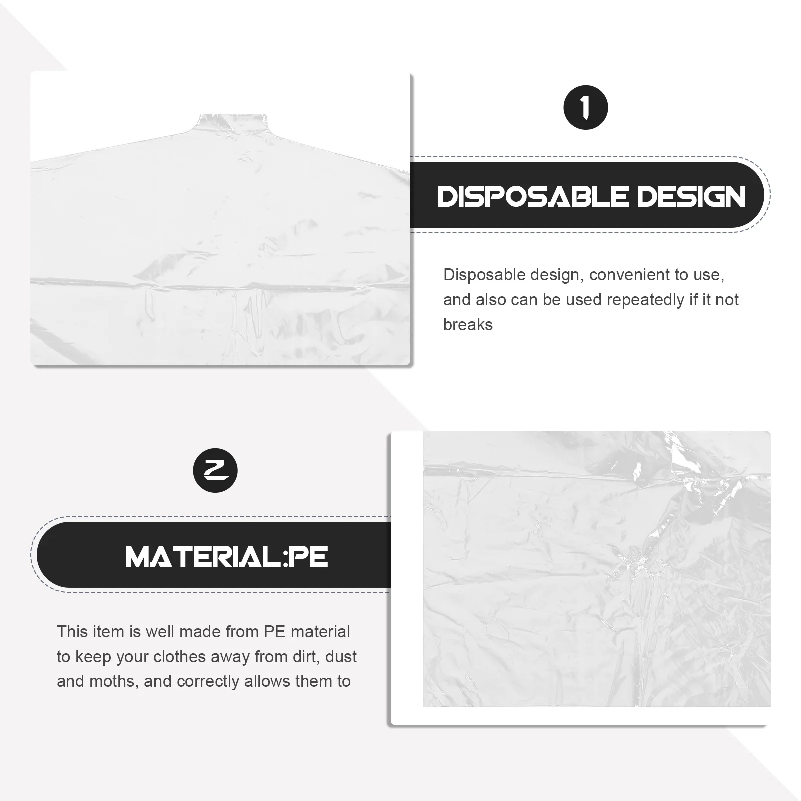 

50Pcs Clear Kids' Clothing Cover Reusable Dry Cleaning Bag for Home Hotel Storage Space Saving Hanger Ready Breathable Garment