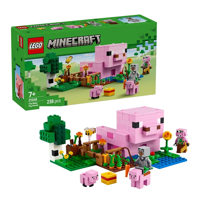 LEGO Minecraft 21268 La casa del cerdo bebé, juguete de construcción para niños y niñas de 7+ años, juego de animales de granja, regalo