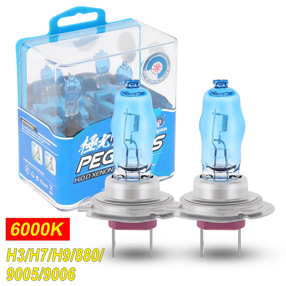 2pcs H3/ H7/H9/880/881/9005/9006 100W 3000LM 6000K White Light Car HOD Halogen Lamp Auto Front Headlight Car HOD Halogen Lamp