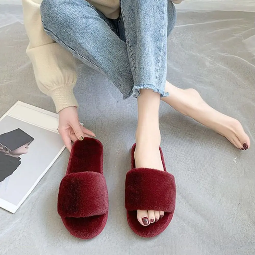

Casual Anti Slip Winter Plush Slippers Furry Homewear Warm Slippers Women Fashion Floor Shoes Faux Fur Slippers Couple