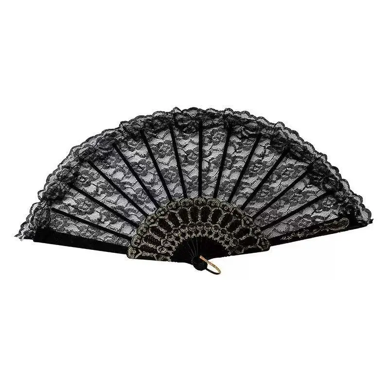 Black Spanish Victorian Hand Fan For Wedding Party Favor Fancy Dress Folding Lace Pocket Fan Cosplay Party Ancient Fan Ornament