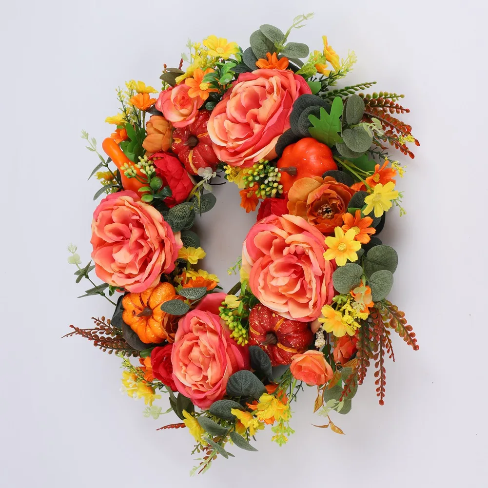 

Autumn Peony Pumpkin Wreath Front Door Decoration