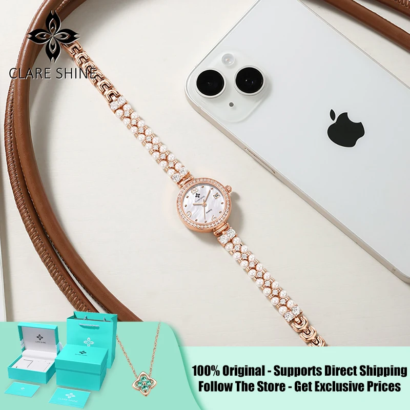 CLARE SHINE 7703 Pearlescent series small bulb pearl quartz women's watch inlaid with drilling movement