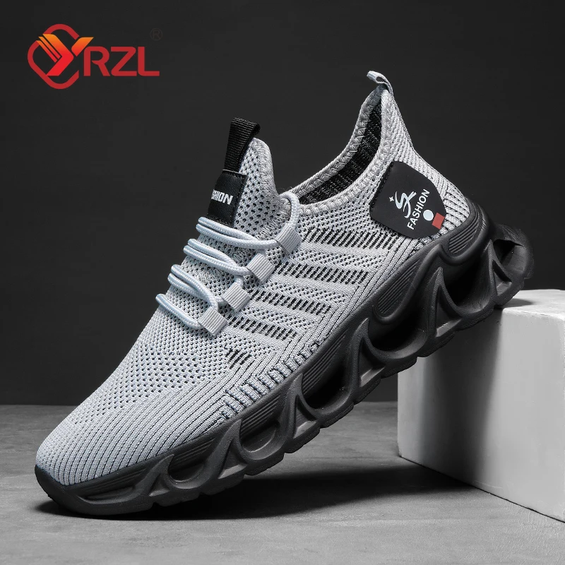 YRZL Mens Sport Shoes Breathable Lightweight Sneakers Outdoor Mesh Black Running Shoes Athletic Jogging Tenis Walking Shoes Man