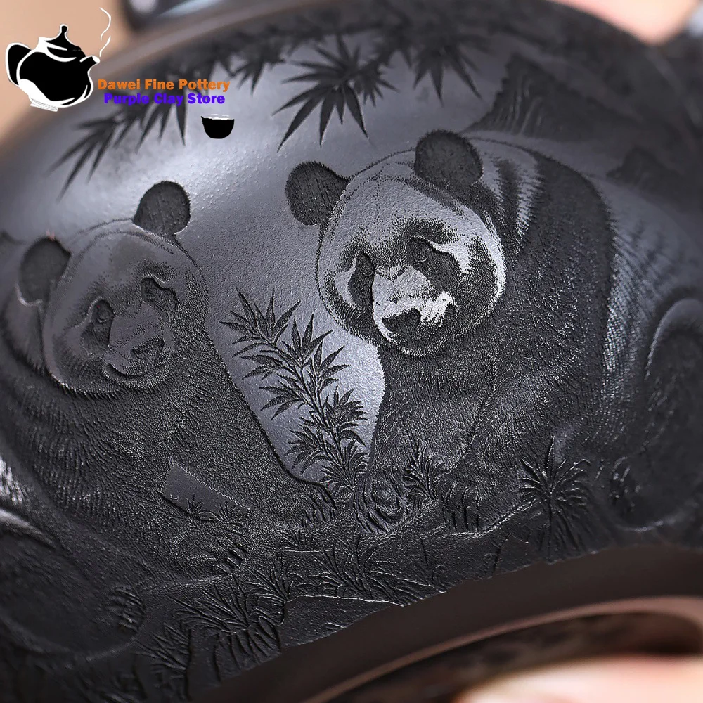 

Yixing purple clay teapot, original ore, yellow clay, fully engraved with pandas, Xi Shi Kung Fu tea set, Chinese teapot