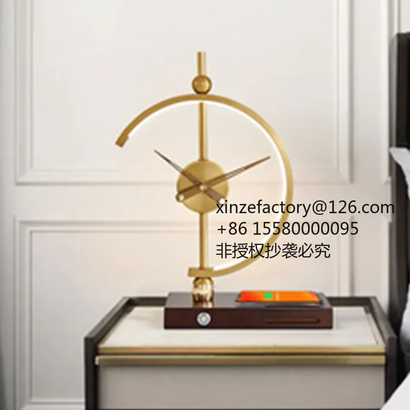 Factory Direct 2026 Top Rated Light Luxury Creative Clock Wood Desk Lamp Desktop Birthday Gift Ornament