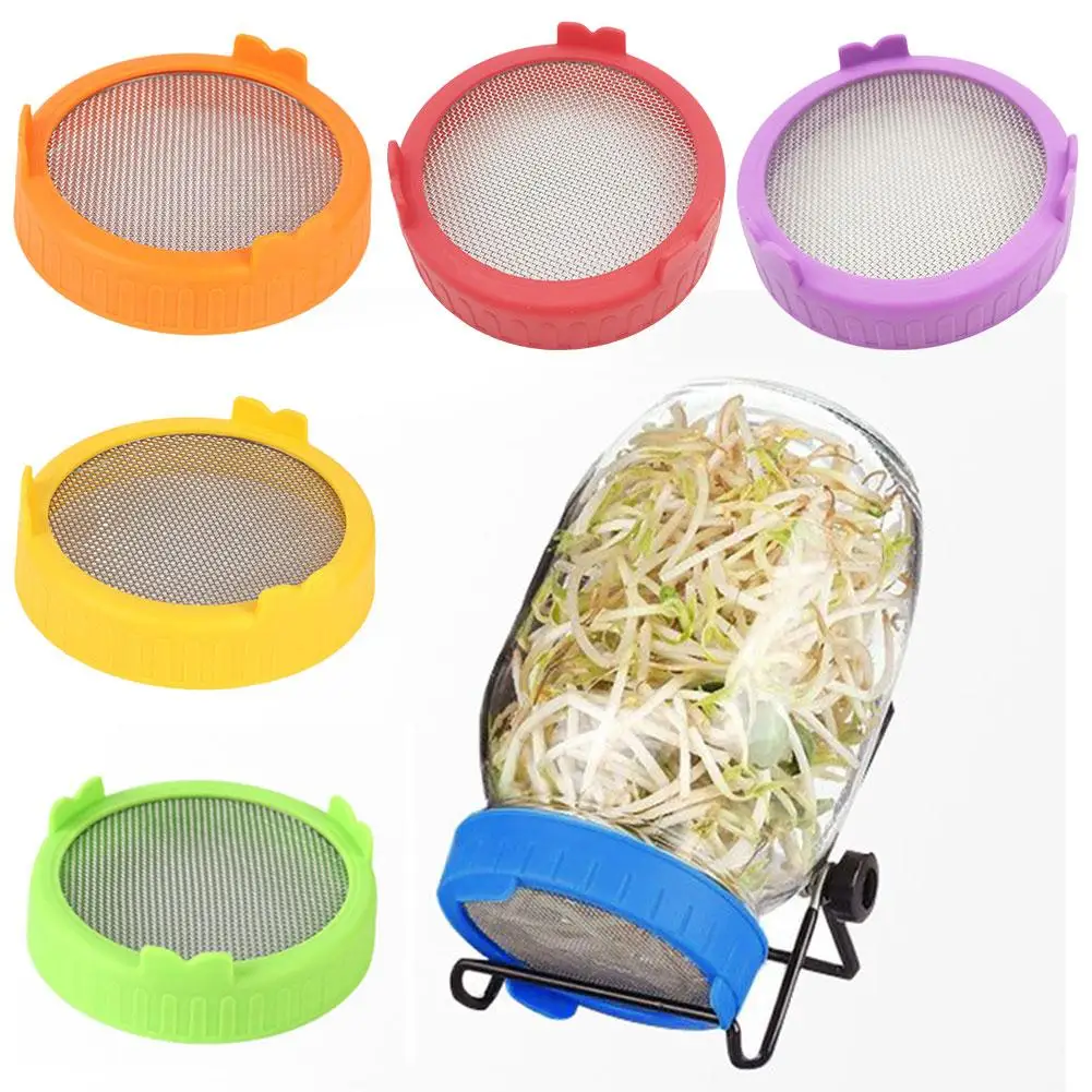 Stainless Steel Sprouting Lid Screen Mesh Cover Wide Growing Germination Mason Mouth Kit Jar Microgreens Strainer F3K6