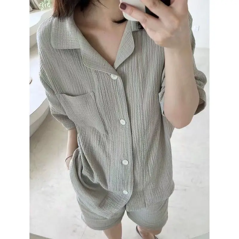 Sleepwear Cotton Pajamas Men\'s New Couple Pajamas Thin Square Neck Ins Wind Simple Comfortable Home Wear Can Be Worn Outside