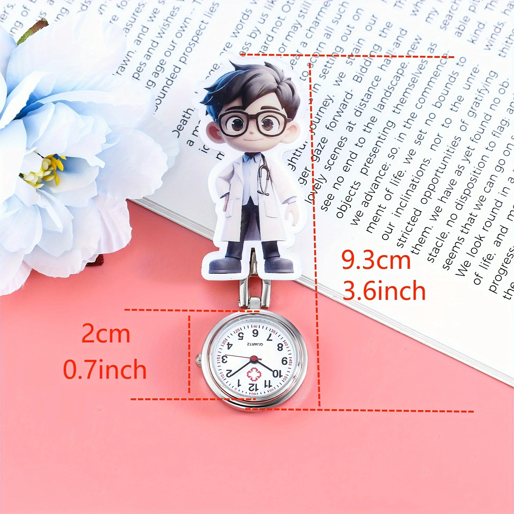 นาฬิกาการ์ตูนพยาบาลตัวการ์ตูนน่ารักกระเป๋าพยาบาลนาฬิกาสอบของหมอแขวนนาฬิกาหน้าอก