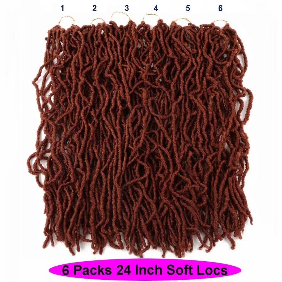 24 بوصة لينة Locs الكروشيه الشعر قبل يحلق 6 عبوات فو Locs الكروشيه الضفائر ل فراشة Locs المجدل الشعر الاصطناعية للأسود