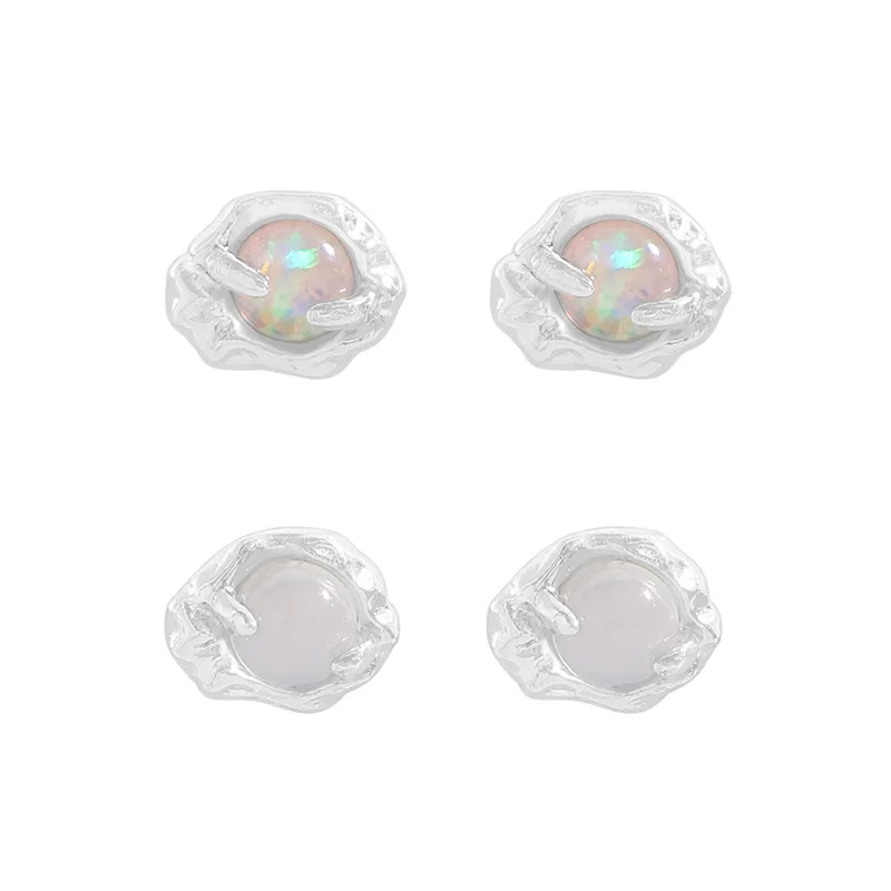 

Korean Niche Round Opal Agate Mini Studs | S925 Silver Women’s Earrings