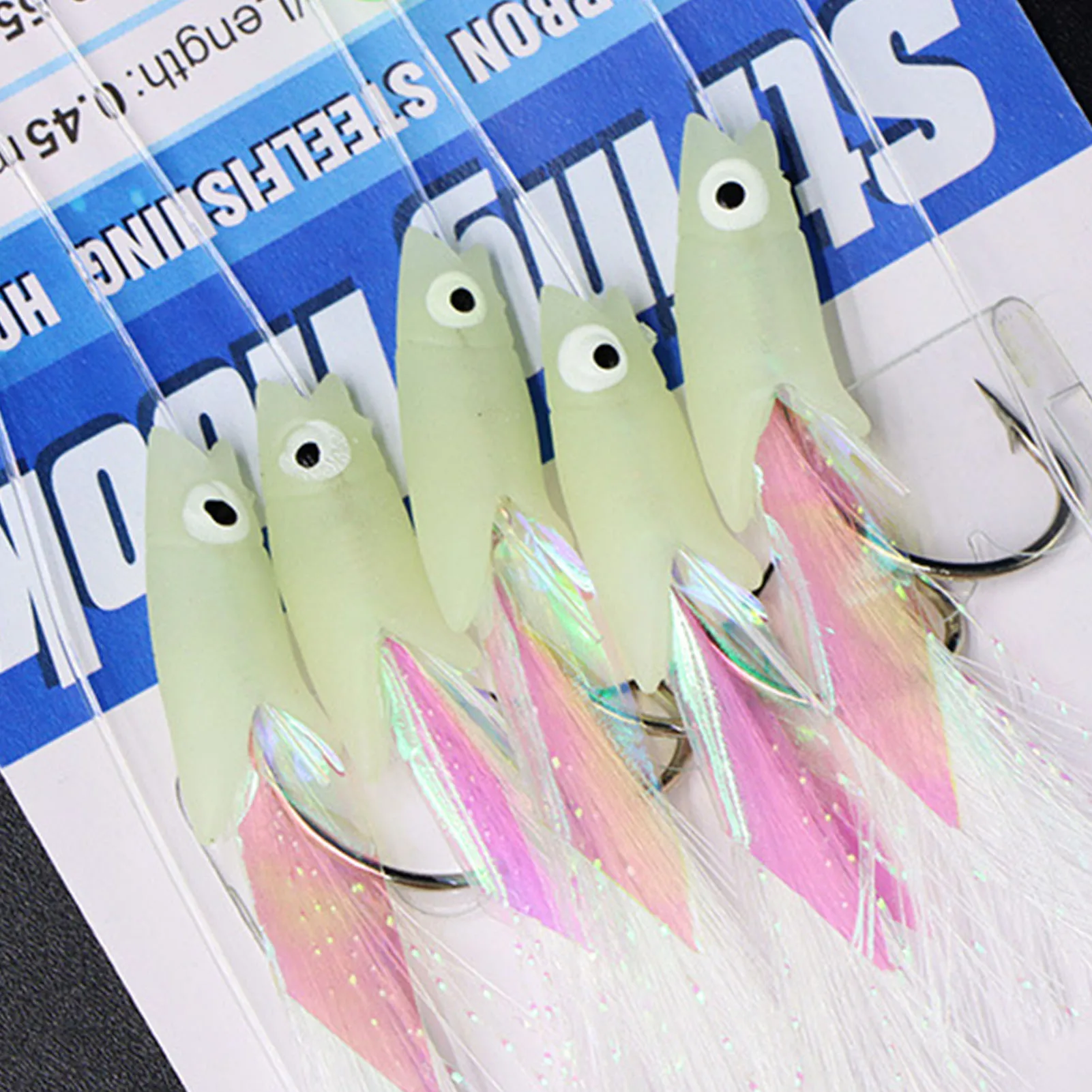 5pcs Luminous Squid Lures Simulated Laser Tassel Squid Whiskers Fishing Hook Strong Sharp Barbed Fishing Lures Fishing Tools