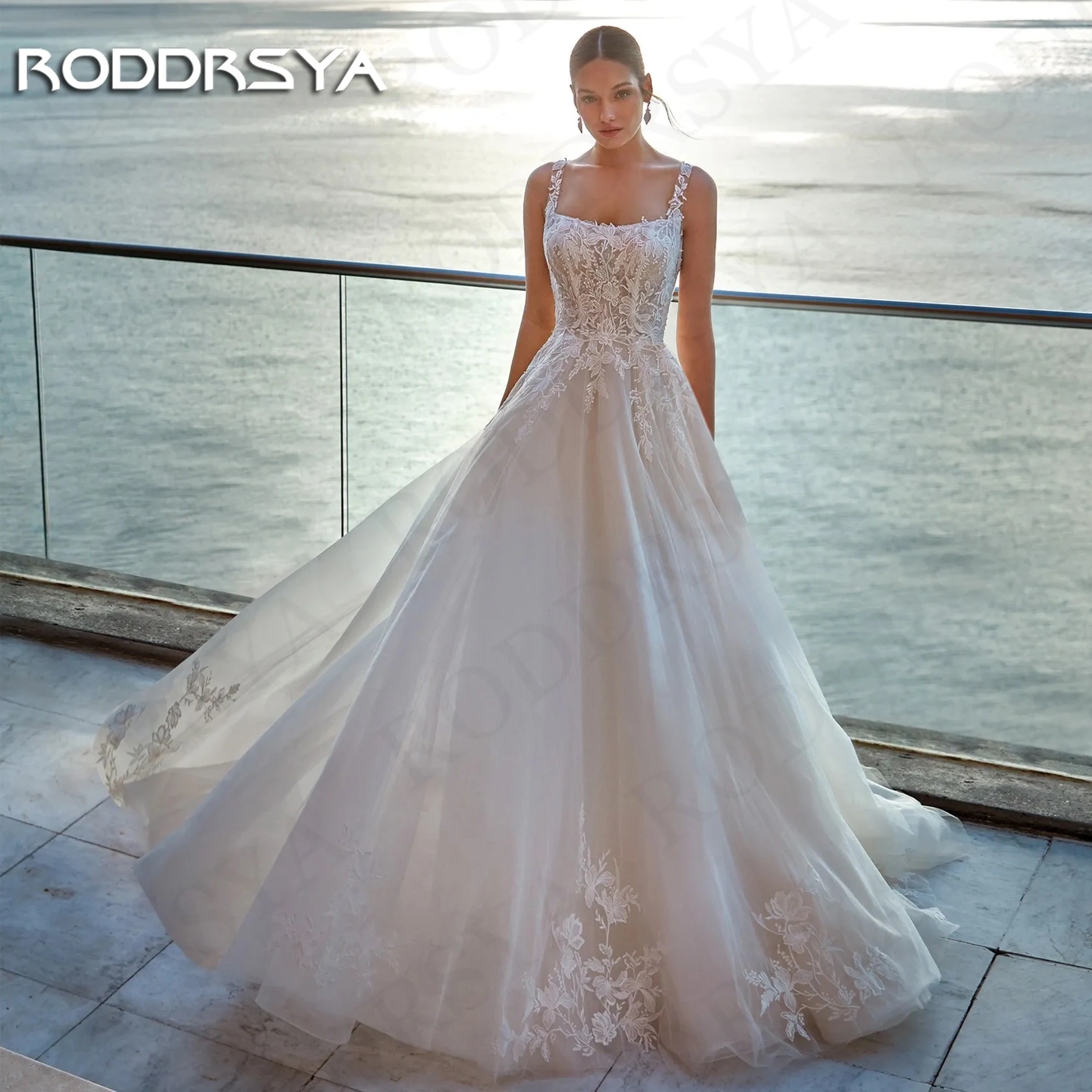 

RODDRSYA Square Neck Backless Wedding Dress For Bride vestido novias Charming A Line Lace Appliques Bridal Dresses Sleeveless