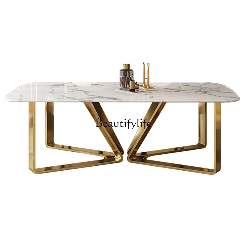 

Light luxury marble dining table Nordic small apartment rectangular household dining table