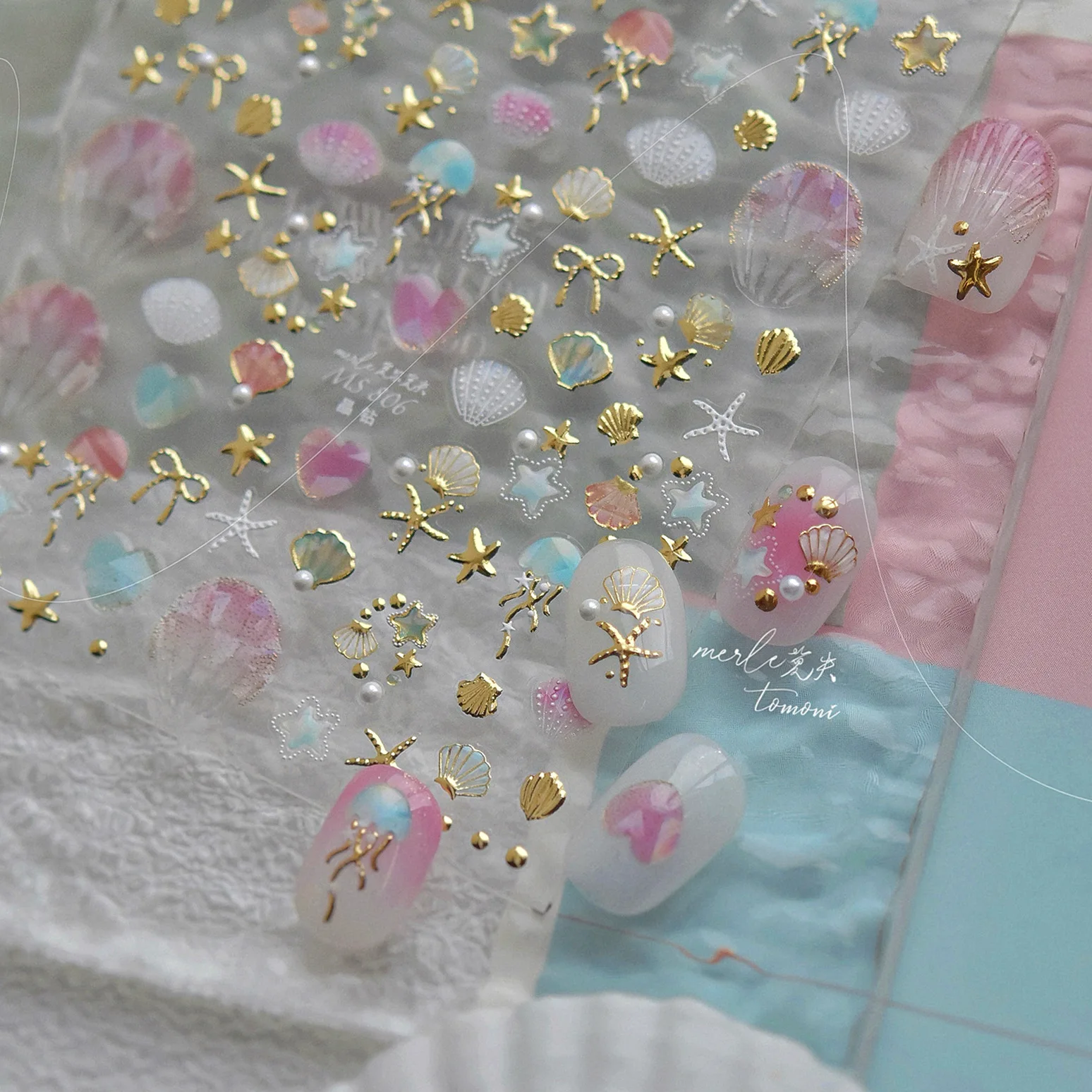 1PCS Kwallen Zeester Schelpen Nail Art Stickers Goud Zilver Kristal Strikken Zelfklevende Nail Stickers DIY Zomer Manicure Decals