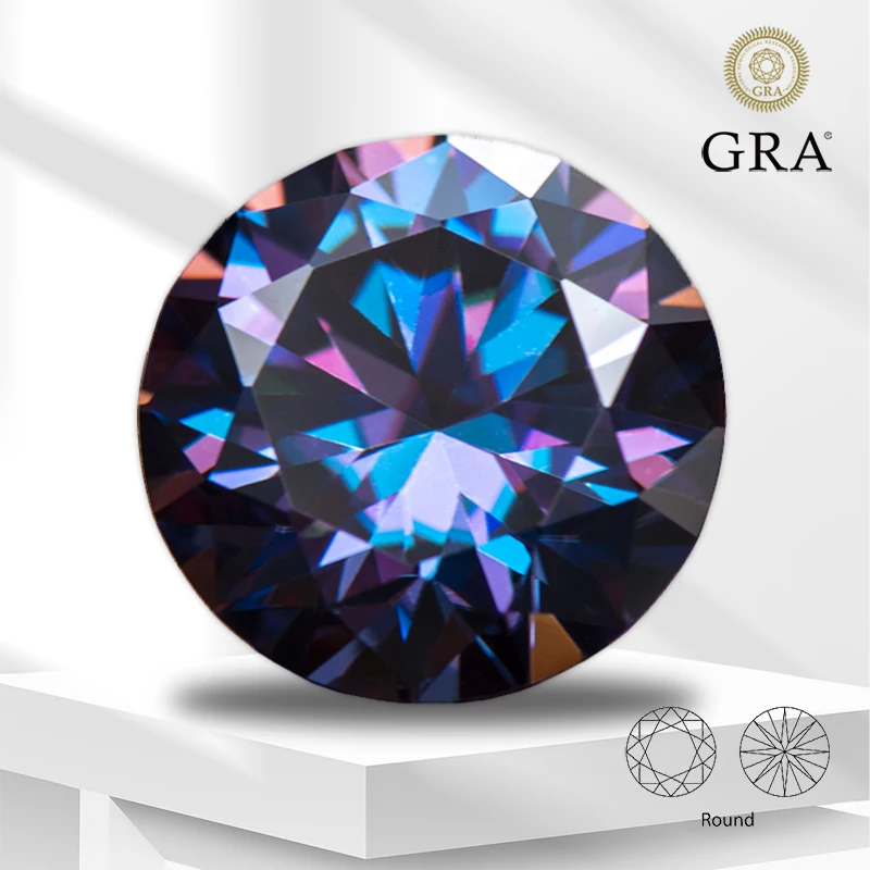 

Moissanite Gemstone Round Cut Imperial Purple Color Lab Grown Diamond for Advanced Jewelry Making Materials with GRA Certificate