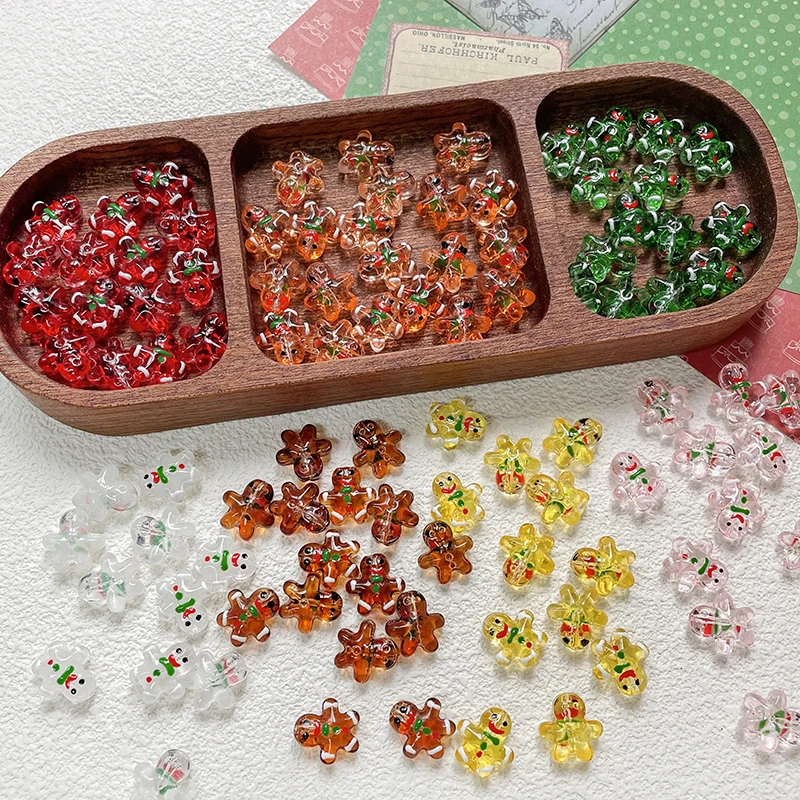 14x14mm Christmas gingerbread figurine glass beads DIY handmade jewelry bracelet necklace bead accessories material