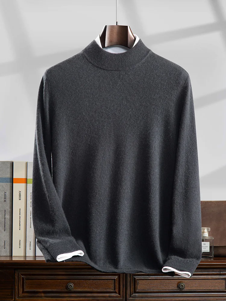 

Choice 100% Cashmere Sweater Men's Mock-neck Basic Pullover Autumn Winter Warm Comfy Bottom Cashmere Knitwear High Quality Tops