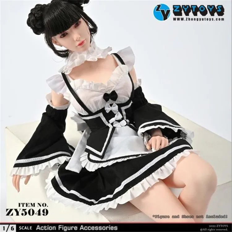 ZY5049 YTOYS 1/6 Female Maid Uniform Ruffles Lolita Sexy Cosplay Costume Slim Dress for 12