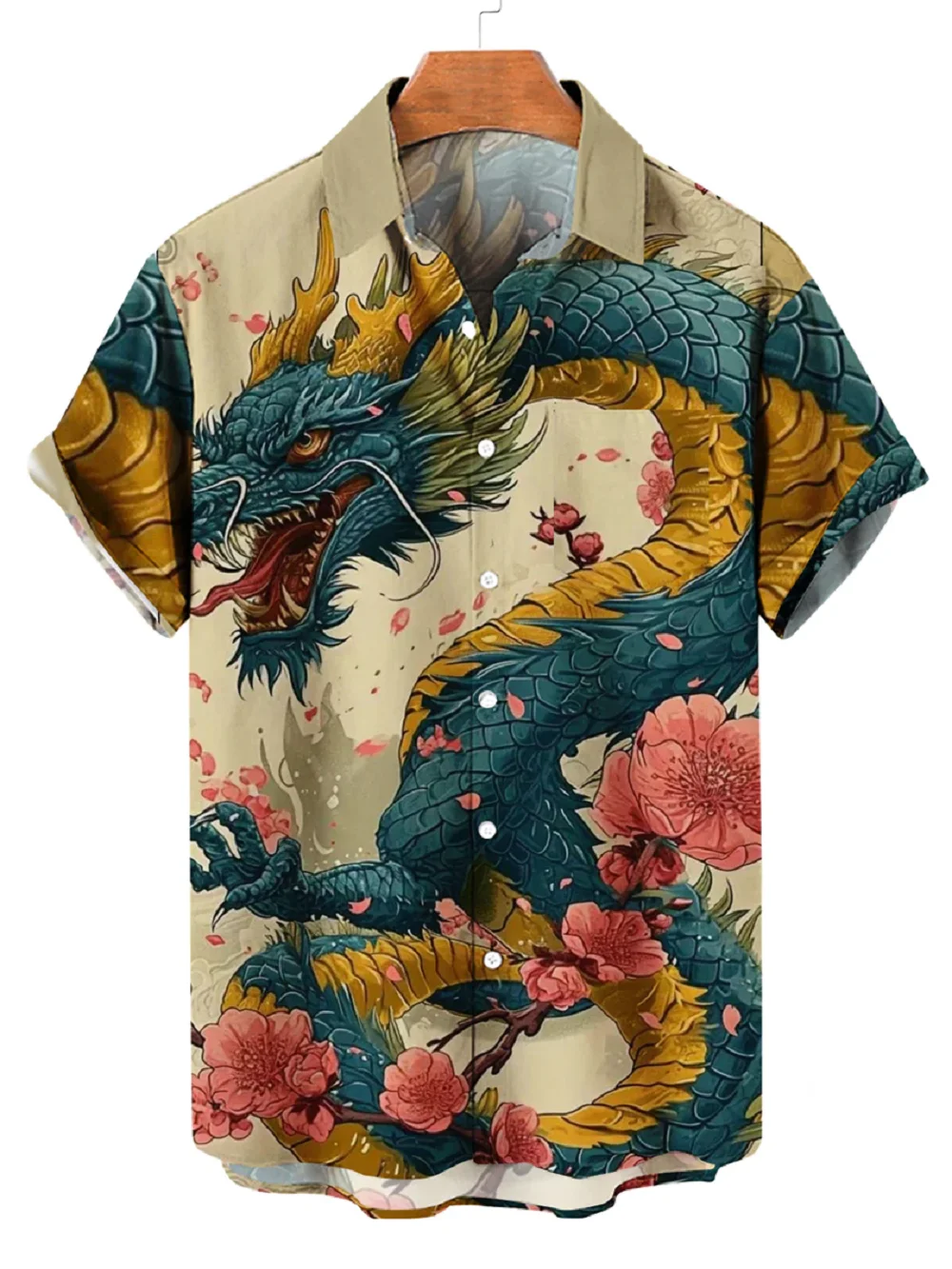 New Chinese Loong Retro Mens Shirt With Ethnic Pattern Printed Short Sleeved Top Fashionable Casual Wear Loose Men's Shirts