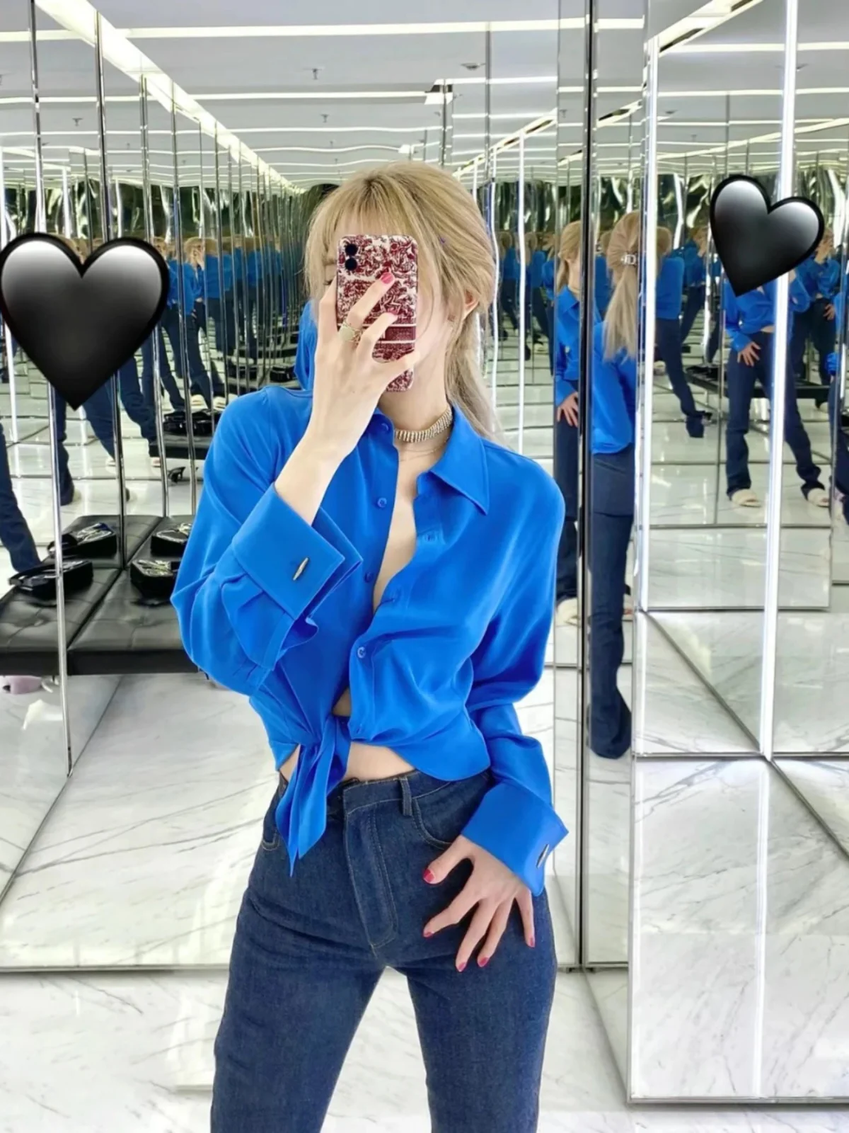 

Slimming Effect Loose Shirt Single Button Collar Design Summer 26 Style Luxury Pleated Tie Waist Long Sleeve Women's Blouse
