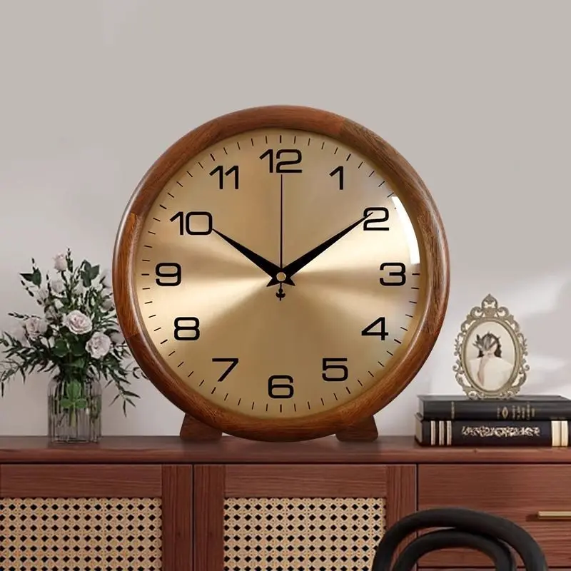 Retro Solid Wood Table Clock Living Room Desktop Display Silent Clock Decorative Clocks Luxury Home Decoration Room Ornament