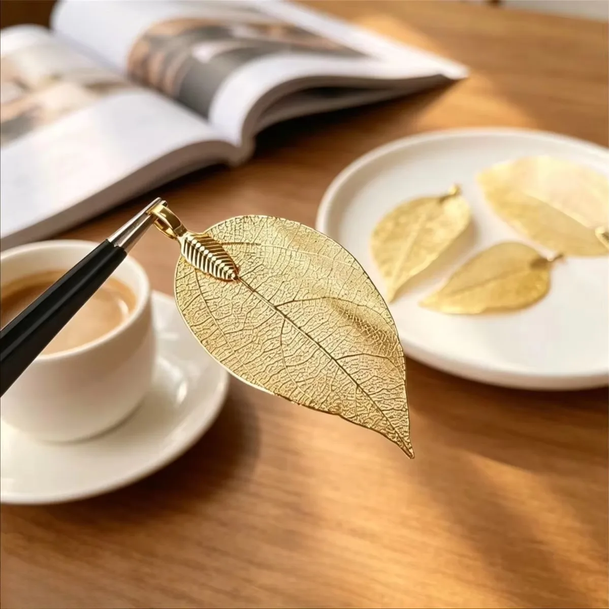 Natural Real Gold Plated Leaf Anti-Tarnish Silver Wrapped Leaf Charms for DIY Hairpin Necklace Earring Jewelry Findings