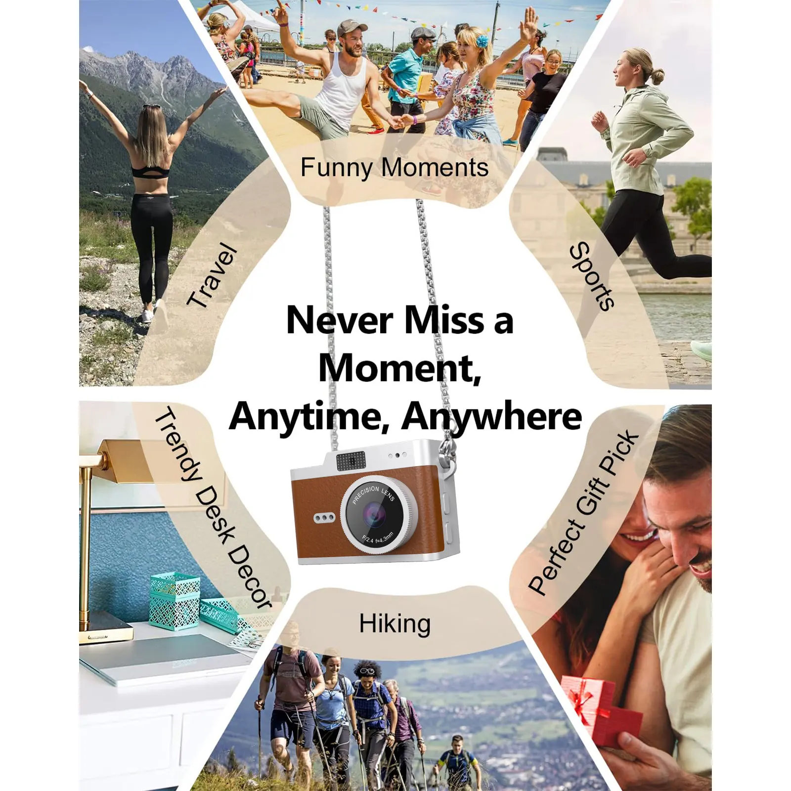 Fotocamera digitale 1080P HD Retro 0,96 pollici pollice studente indossabile mini fotocamera portatile con collana adatta per il regalo