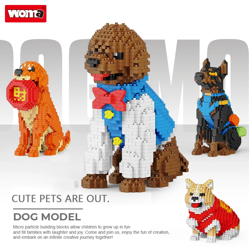 Woma Brand Pet Dog Golden Retriever Corgi Doberman Toy Model Micro-particle Building Blocks Gift Ornament Kids Birthday Gift