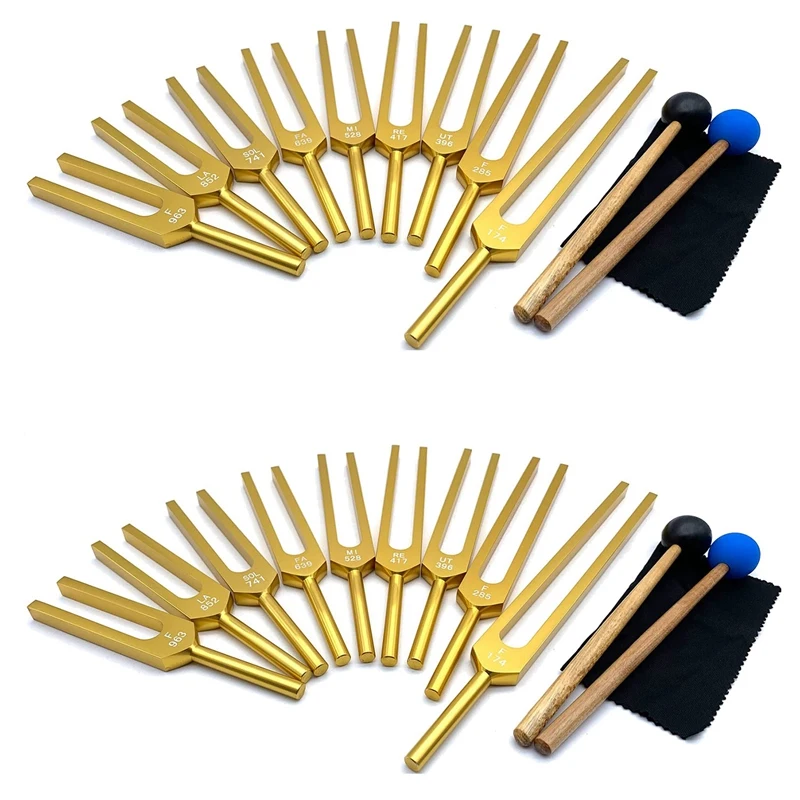 2X Tuning Fork Set - 18 Tuning Forks For Healing Chakra,Sound Therapy,Keep Body,Mind And Spirit In Perfect Harmony- Gold Promoti