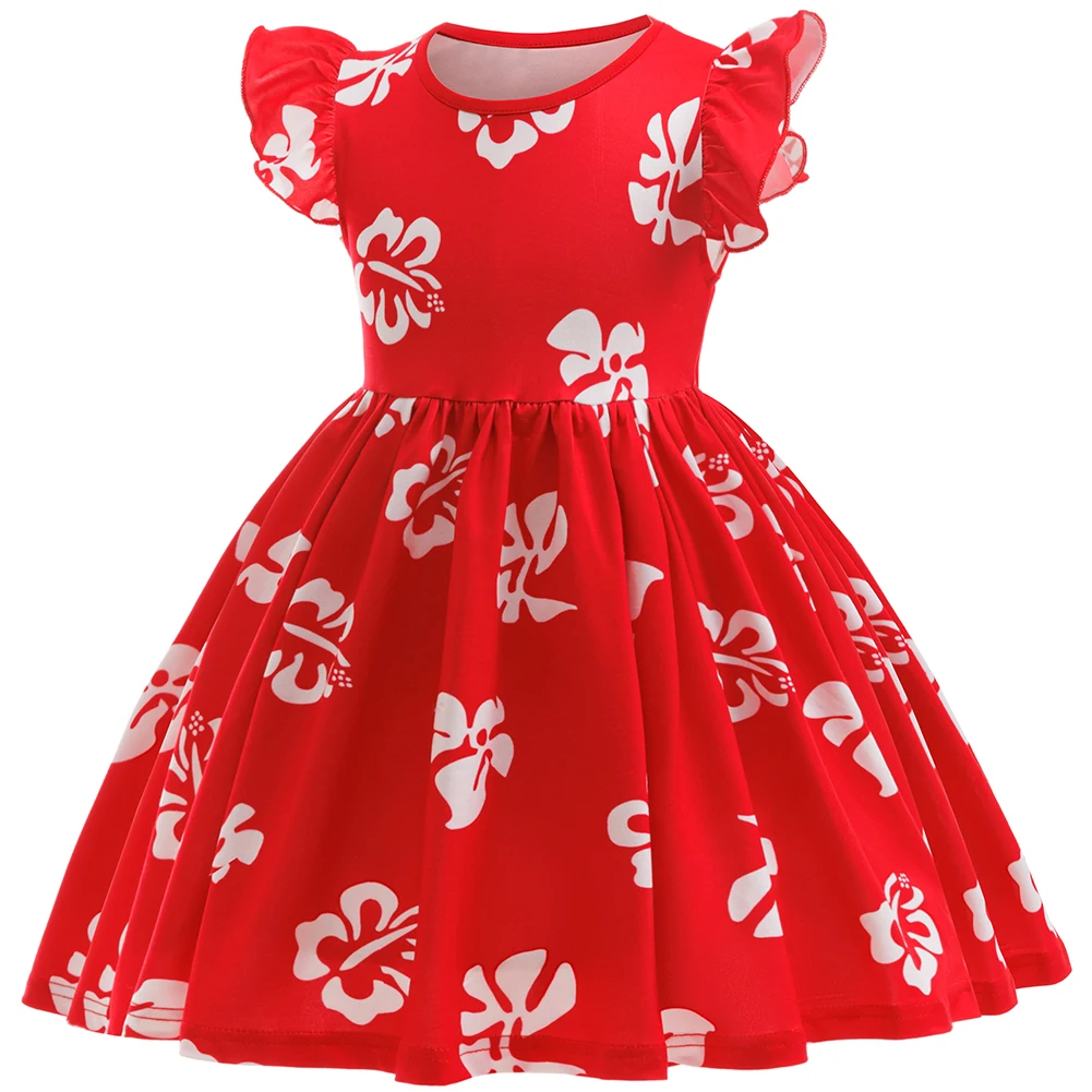 فستان للفتيات الصغيرات في هاواي ذو أوراق حمراء مع دبوس شعر على شكل زهرة Luau Flower Lei مجموعة لزي حفلات الهالوين للأطفال الصغار #3