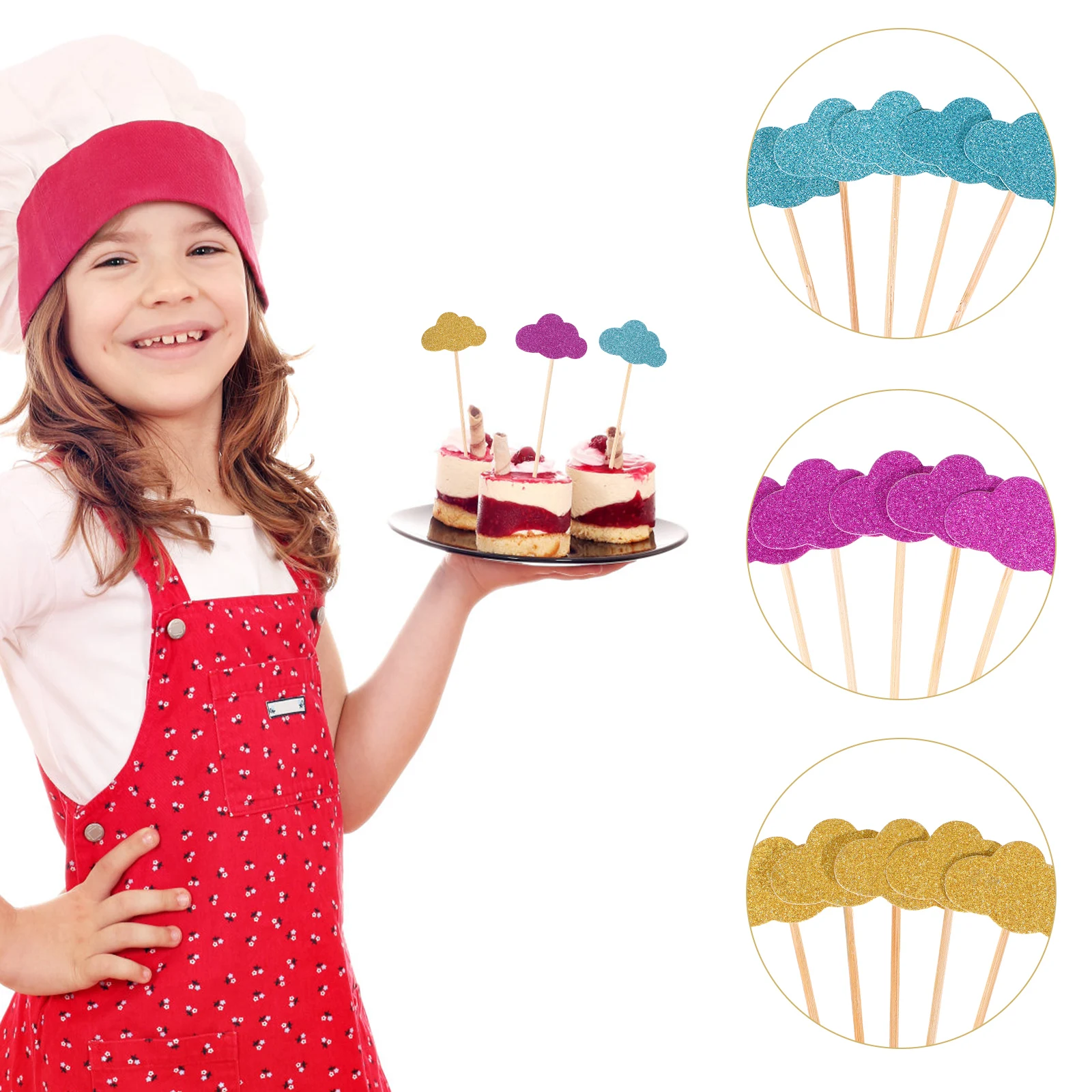 

20PCS Cloud Cake Topper Decorations Eco Friendly Non Toxic Birthday Party Cake Cupcake Fruit Picks Glittering Shape Kids Festive