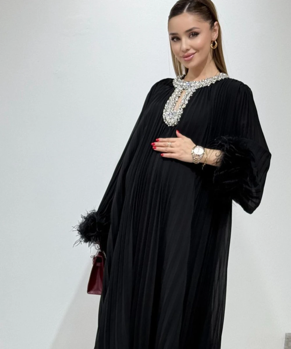 Eid Muslimisches Partykleid für Frauen, Ramadan, Diamanten, Federn, Abaya, lange Kleider, Kaftan, Vestidos, Dubai, Robe, Jalabiya, 2025, Abays