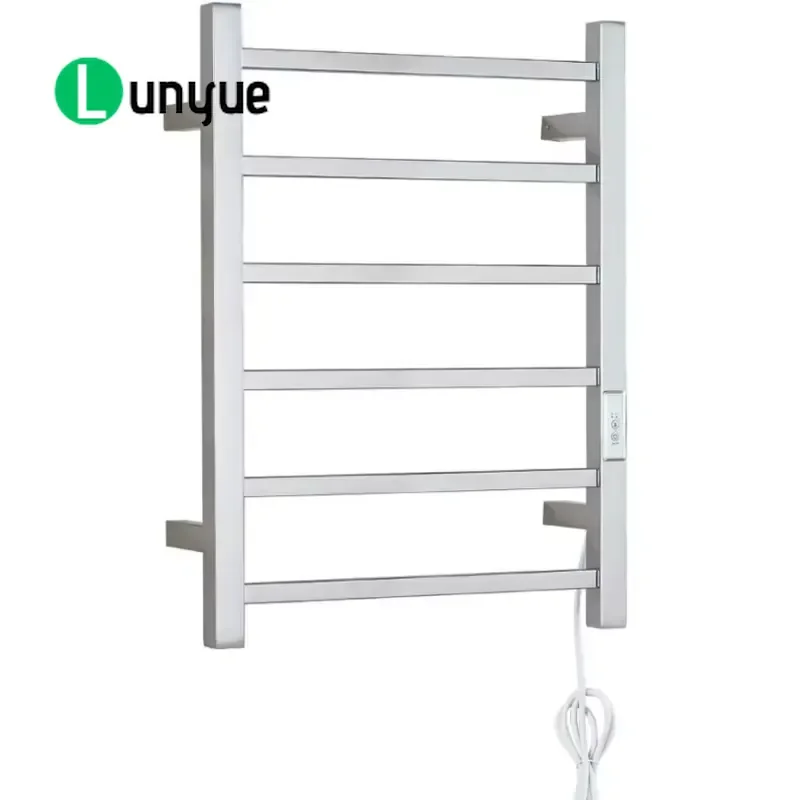 Square Chrome Plated Electric Heating Towel Rack Wall Mounted Bathroom Towel Warmer Heater for Home Bath Room Space Saving