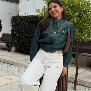 2025 Long Sleeve Jacket Women's Metallic Line Texture Button Button Jacket Jacket Top