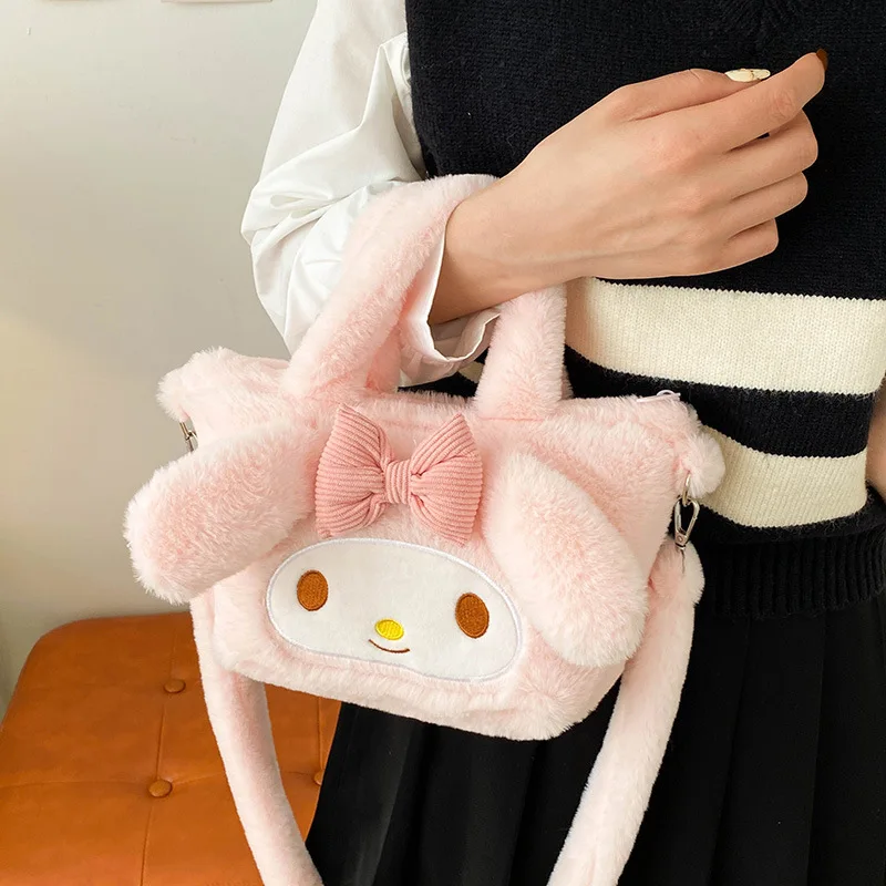 Cartoon Cute Handheld Diagonal Cross Small Bag New Sanrio Hairy Shoulder Bag Women's Kuromi Bento Storage Bag