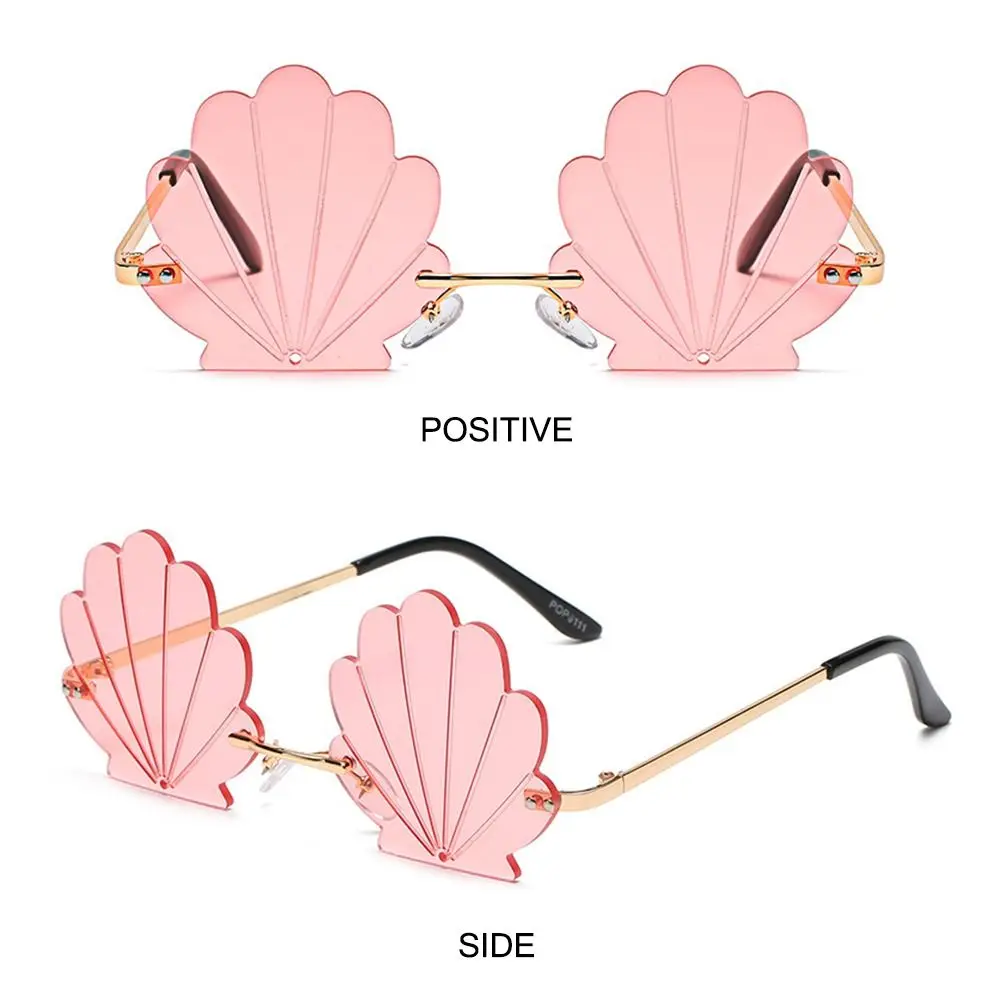 

Портативные солнцезащитные очки без оправы в форме ракушки, уникальные, с линзами в форме цветка, модные, забавные очки для фотосессий, вечеринок