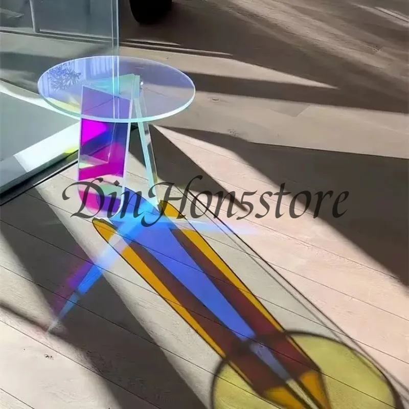Iridescent Acrylic Side Table Transparent Gradient Round Square Colorful Rainbow Clear Bar Photo Prop Balcony Table