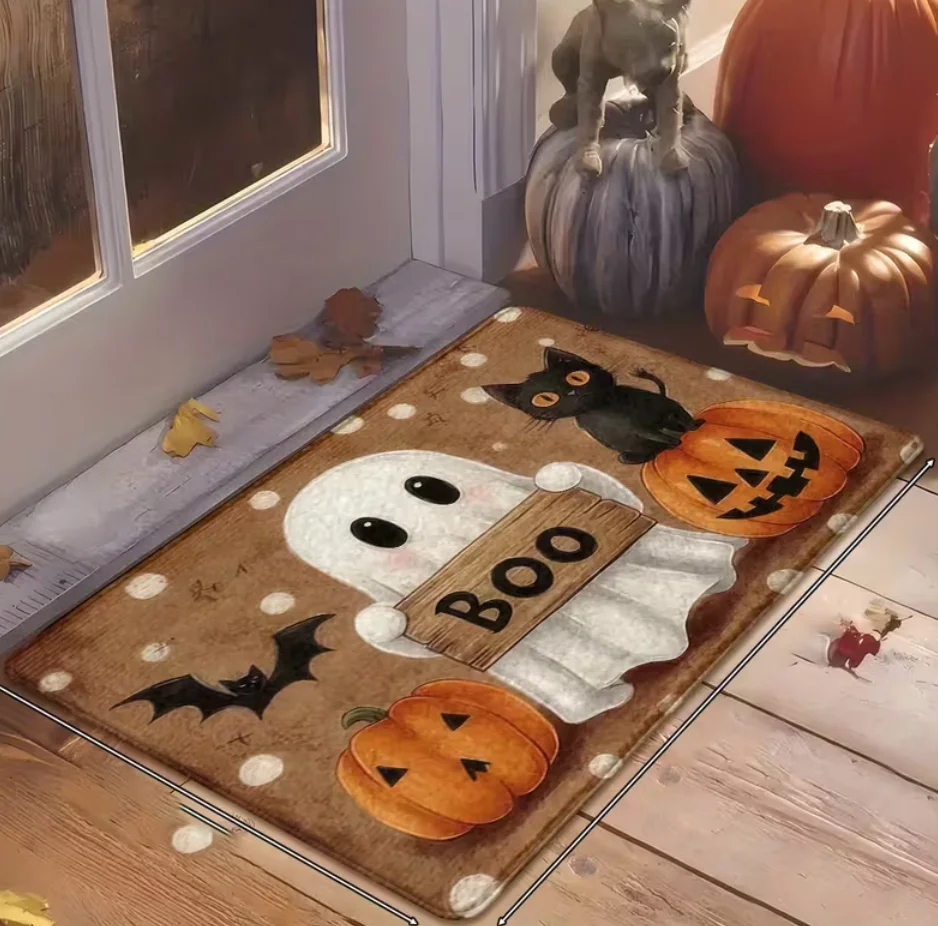 Halloween-themed Cat BOO Doormat, Adds a Festive and Whimsical Atmosphere to Your Home. Soft and Absorbent Non-slip Bathroom Mat