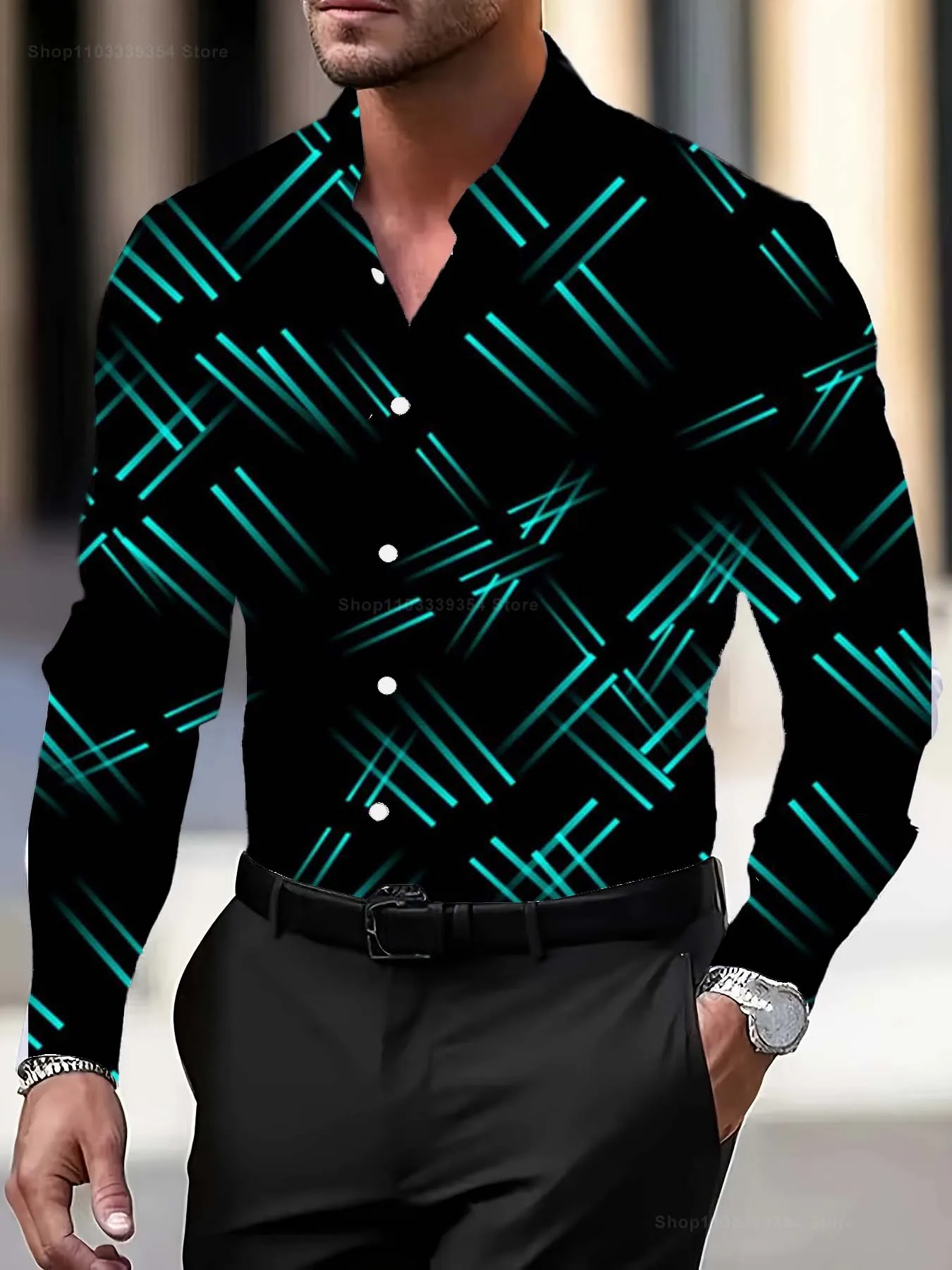 

Fashion multicolored line Pattern 3D Print Men's Long Sleeve Shirts Autumn Business Button Down Shirt for Men Male Clothing Tops